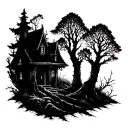 haunted forest landscape tattoo design idea