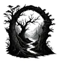 haunted forest landscape tattoo design idea