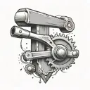 half a gear with an anvil and a hammer next to it tattoo design idea