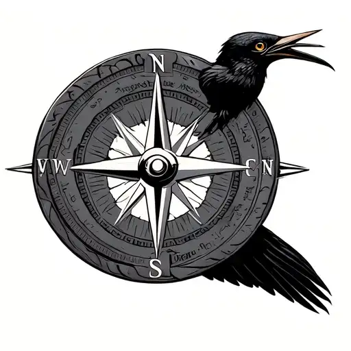 frigate bird as the north part of a compass. tattoo design idea