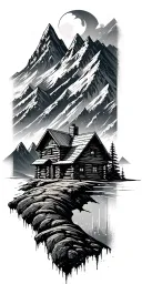 A geometric mountain landscape incorporating a log cabin tattoo design idea