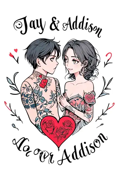 "Jay & Addison" love heart tattoo design idea