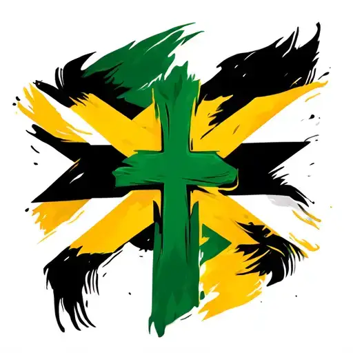 Jamaican flag in a Christian Cross tattoo design idea