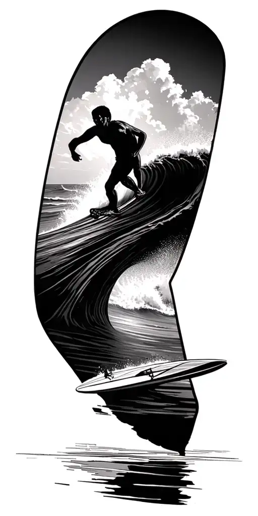 surfing barrel California male sleeve tattoo design idea