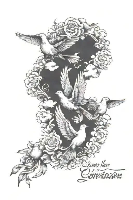 comparison is the thief of joy quote with doves and shading clouds surrounding it tattoo design idea