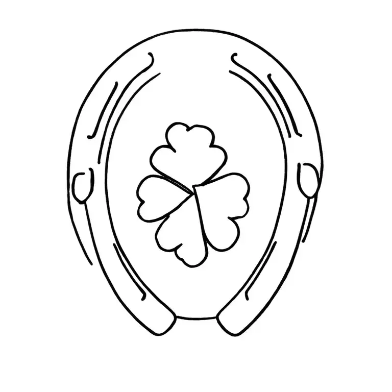 fine line horseshoe with clover leaf in center tattoo design idea