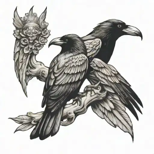 2 crows back to back tattoo with Queen tattoo design idea