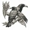 2 crows back to back tattoo with Queen tattoo design idea