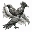 2 crows back to back tattoo with Queen tattoo design idea
