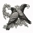 2 crows back to back tattoo with Queen tattoo design idea