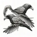 2 crows back to back tattoo with Queen tattoo design idea