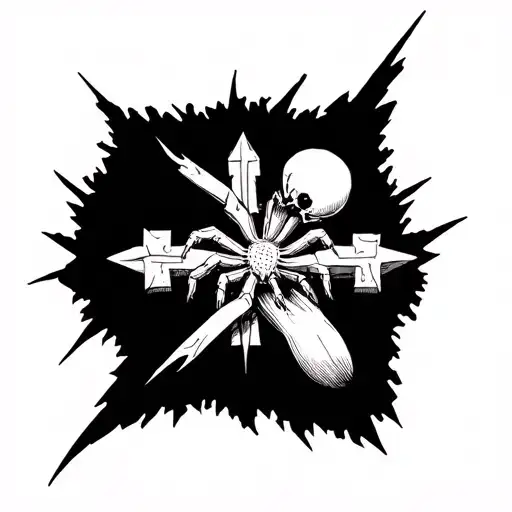 spider and cross and bolt striking blackwork tattoo tattoo design idea