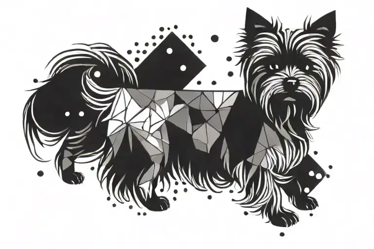 A geometric bracelet design with a silhouette of a Yorkshire Terrier incorporated tattoo design idea