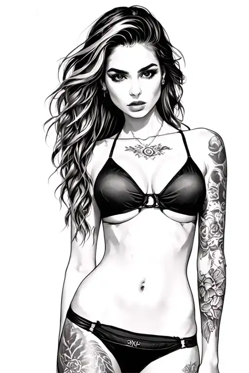 sexy demond girl wearing thong tattoo design idea
