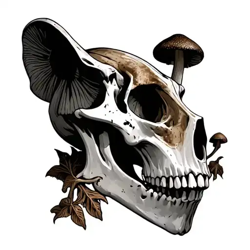 animal skull with morel mushrooms growing out of it  tattoo design idea
