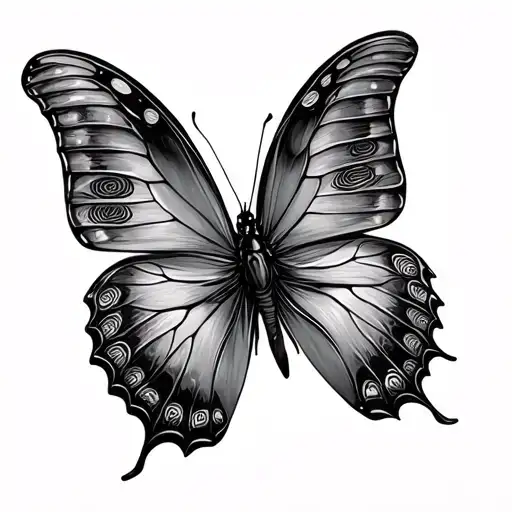 butterfly with fingerprints in the wings spread tattoo design idea