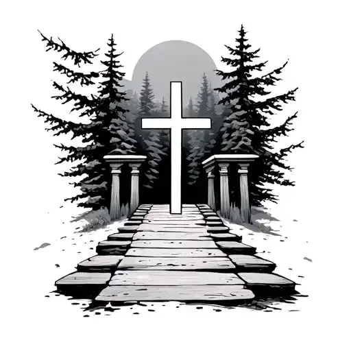 pathway leading up to cross tattoo design idea