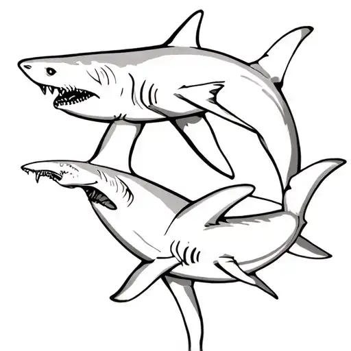 tiger shark bull shark great white shark swimming together in a circle tattoo design idea