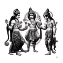 Krishna in Virat Roop Preaching Bhagavat Geeta to Arjuna and Hanuman tattoo design idea