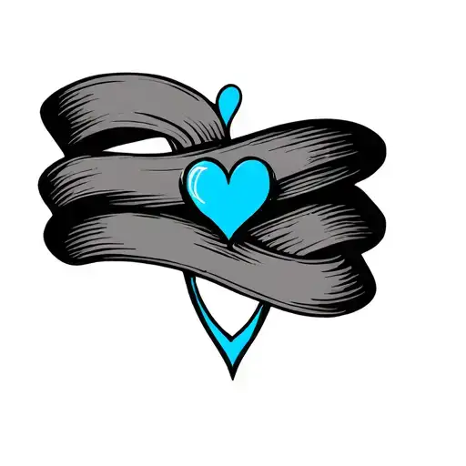 two black bands with 1 small blue heart tattoo design idea