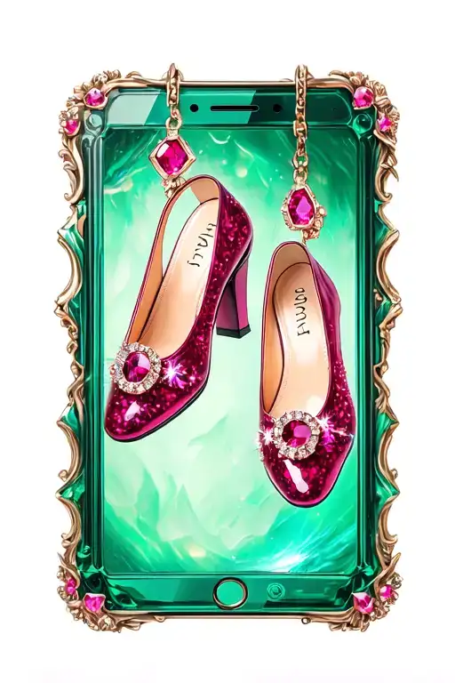 two sparkle ruby flat shoes hanging from emerald tablet tattoo design idea