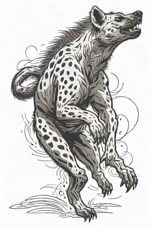 hyena in dynamic pose, jumping. full body. equal proportions. thick outline. no sharp lines. Old School style tattoo design idea