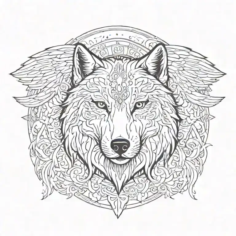 Wolf head with angel wings tattoo design idea