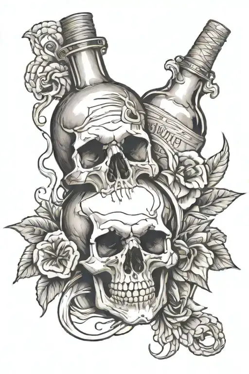 skull broken bottle tattoo design idea
