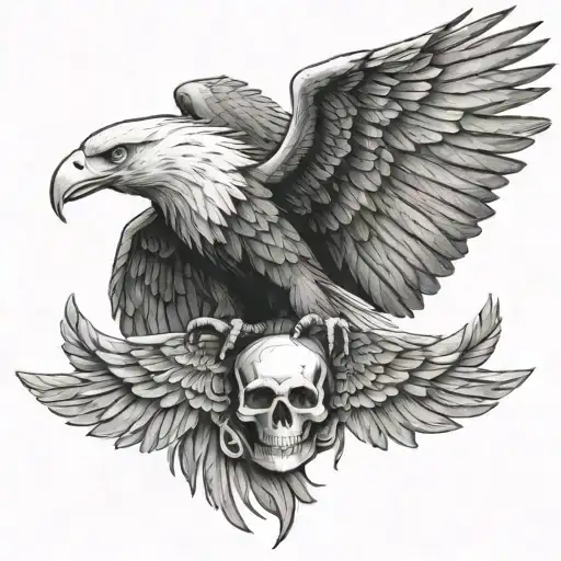 Eagle wings drawn with skull in realistic with EST 2002 below tattoo design idea