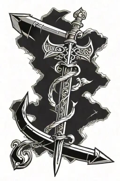 sword with caduceus tattoo design idea