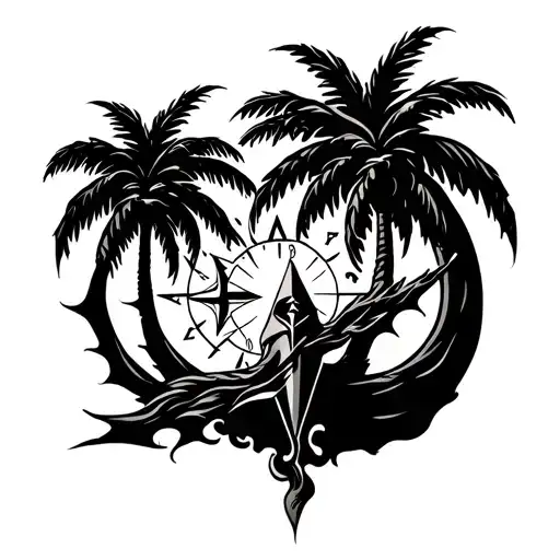 palm trees compass grim reaper death warrior strength family tattoo design idea