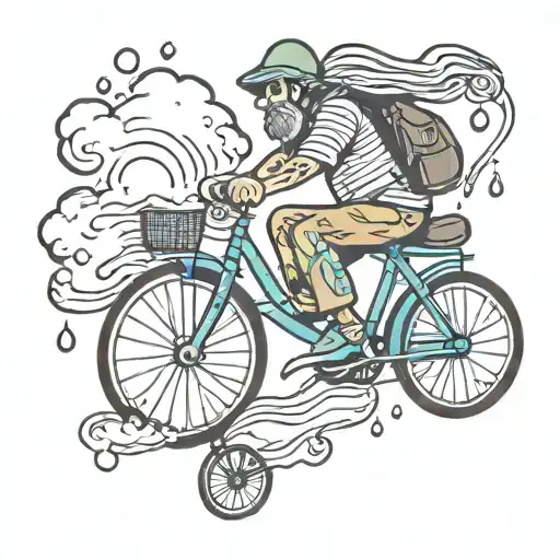 riding a bicycle from heaven in a rain shower tattoo design idea