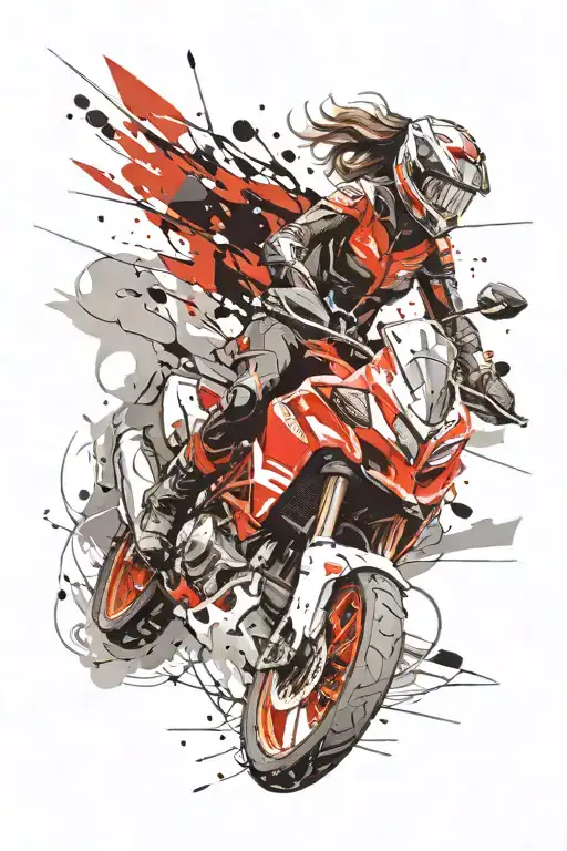 women doing wheley on ducati multistrada fire storm lighting tattoo design idea