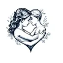 A sketch style tattoo of a mother and son symbolizing the special bond formed through an emergency c-section birth in December, with feminine details and elements representing love and family, in a raw and emotional design tattoo design idea