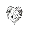 A sketch style tattoo of a mother and son symbolizing the special bond formed through an emergency c-section birth in December, with feminine details and elements representing love and family, in a raw and emotional design tattoo design idea