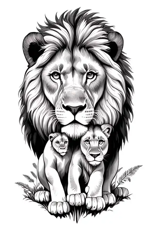 nature background lion with emphasis on family tattoo design idea