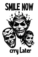 smile now cry later masks tattoo design idea