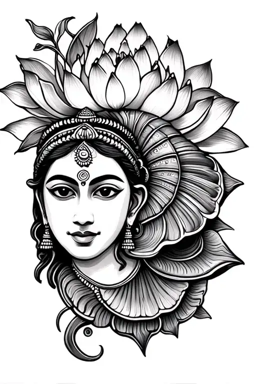Sudarshan Chakra, lotus and conch shell symbolizing tattoo design idea