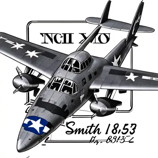 B-17 With smith in cursive under it and roman numeral 1/8/1953 tattoo design idea