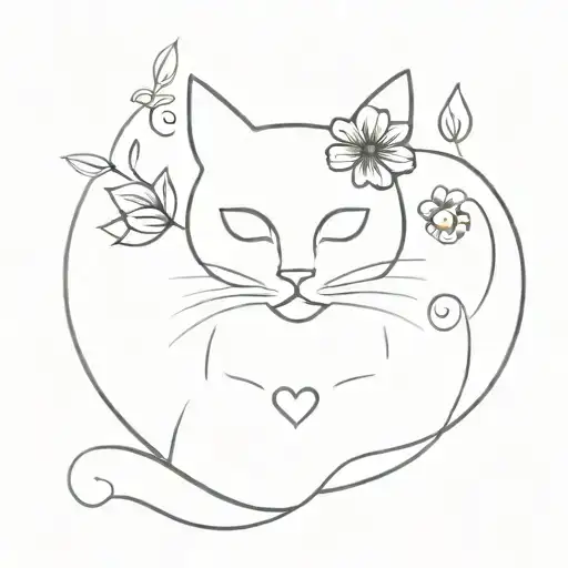 flower, heart, cat tattoo design idea