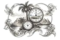 palm tree,clock,mountains,baby footprint, river, oregon tattoo design idea