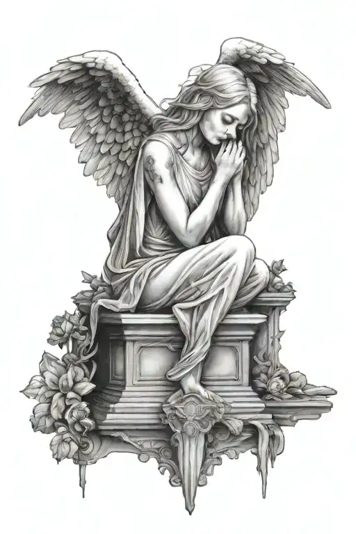 angel of grief gothic realism tattoo design idea