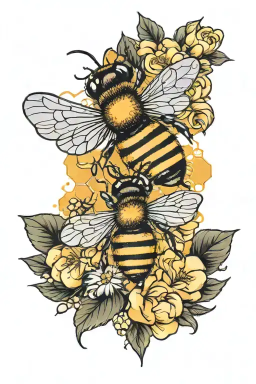 bees honey tattoo design idea