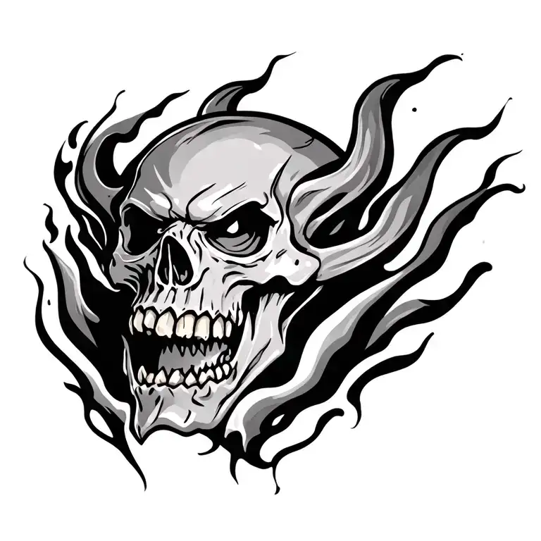 color tattoo of angry demon skull add flames  tattoo design idea