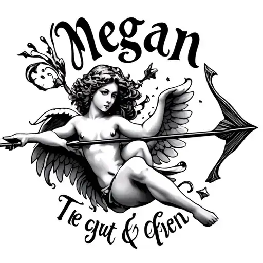 "Megan" cupid shooting arrow tattoo design idea