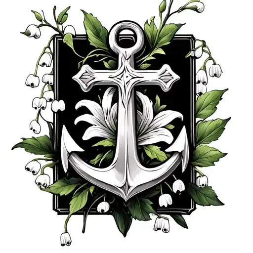 cross faith anchor with lily of valley and hawthorne tattoo design idea