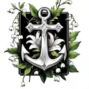 cross faith anchor with lily of valley and hawthorne tattoo design idea