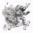 astronaut floating through space with music notes tattoo design idea