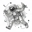 astronaut floating through space with music notes tattoo design idea