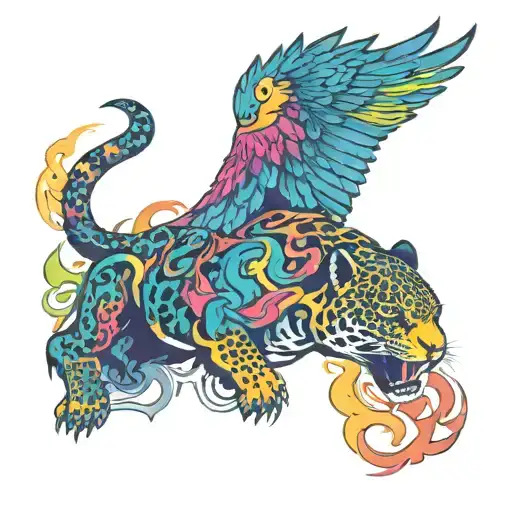 jaguar and eagle soaring tattoo design idea